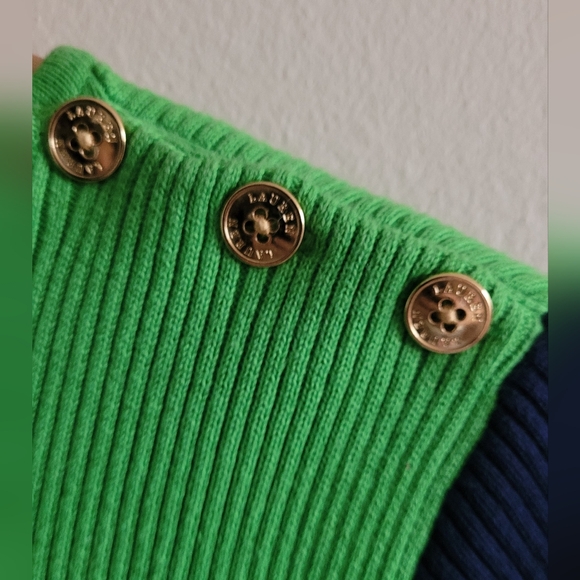 Ralph Lauren button detailed kelly green and navy striped sweater Women's XL - Picture 2 of 7